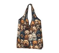 Borsa per la spesa riutilizzabile con stampa di un simpatico volto di cane, borsa della spesa pieghevole con manici, Nero, 3 PCS