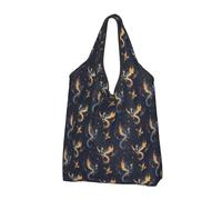 Borsa per la spesa riutilizzabile con stampa di una fenice stellata con cielo stellato, borsa della spesa pieghevole con manici, Nero, 3 PCS