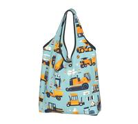 Borsa per la spesa riutilizzabile con stampa di veicoli da costruzione moderna - Borsa della spesa pieghevole con manici, Nero, 1 PCS
