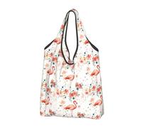 Borsa per la spesa riutilizzabile con stampa floreale rosa fenicottero - Borsa della spesa pieghevole con manici, Nero, 1 PCS
