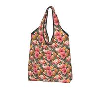 Borsa per la spesa riutilizzabile con stampa hawaiana e ananas e fenicottero - 1 borsa della spesa pieghevole con manici