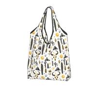 Borsa per la spesa riutilizzabile con teschio di pecora occidentale con stampa nera, borsa della spesa pieghevole con manici, Nero, 1 PCS