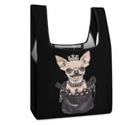 Borsa per la spesa riutilizzabile divertente con chihuahua con cane chihuahua, stampata, pieghevole, lavabile, leggera, con manico