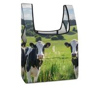 Borsa per la spesa riutilizzabile divertente con stampa di mucca dalla finestra, pieghevole, lavabile, leggera, con manico