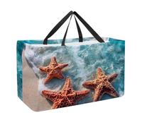 Borsa per la spesa riutilizzabile grande borsa della spesa pieghevole per riporre vestiti da picnic stella marina sulla spiaggia di sabbia in acqua di mare limpida, Multicolore 06, 22.0x12.6x11.4 in