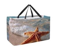 Borsa per la spesa riutilizzabile grande borsa della spesa pieghevole per riporre vestiti da picnic stella marina sulla spiaggia di sabbia in acqua di mare limpida, Multicolore 04, 22.0x12.6x11.4 in