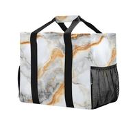 Borsa per la spesa riutilizzabile in marmo bianco con accenni di nero e oro, borsa per la spesa, da viaggio, da cucina, borsa da spiaggia, lavabile