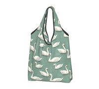 Borsa per la spesa riutilizzabile in stile moderno con stampa di cigni - Borsa della spesa pieghevole con manici, Nero, 3 PCS