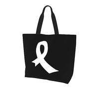 Borsa per la spesa riutilizzabile in tela leggera da donna con bandiera a nastro per la consapevolezza del cancro al polmone nera