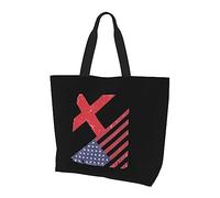 Borsa per la spesa riutilizzabile in tela leggera da donna con bandiera americana britannica dell'Inghilterra nera