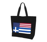 Borsa per la spesa riutilizzabile in tela leggera da donna con bandiera americana della Grecia nera