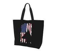 Borsa per la spesa riutilizzabile in tela leggera da donna con bandiera americana di un pastore nera