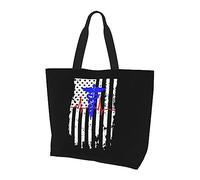 Borsa per la spesa riutilizzabile in tela leggera da donna con bandiera americana Nursing Heart Nera