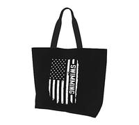Borsa per la spesa riutilizzabile in tela leggera da donna con bandiera americana per il nuoto, nera