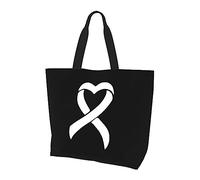 Borsa per la spesa riutilizzabile in tela leggera da donna con nastro per cancro al polmone nera