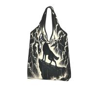 Borsa per la spesa riutilizzabile pieghevole con lupo ululante temporale grande borsa della spesa con maniglie per il trasporto