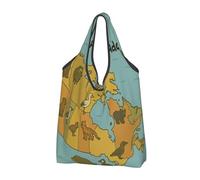 Borsa per la spesa riutilizzabile pieghevole con mappa del Canada, animali, orsi, grande, con manici per il trasporto