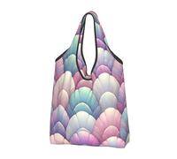 Borsa per la spesa riutilizzabile pieghevole con motivo a squame di pesce magico con manici per il trasporto