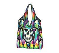 Borsa per la spesa riutilizzabile pieghevole con motivo geometrico arcobaleno teschio grande borsa della spesa con maniglie per il trasporto