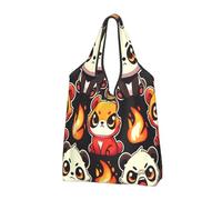 Borsa per la spesa riutilizzabile pieghevole con panda rosso che si sente furioso, grande, con manici per il trasporto