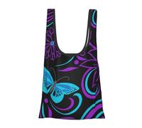 Borsa per la spesa riutilizzabile, pieghevole, lavabile, con stampa a farfalla su un bel fiore, borsa per la spesa ecologica