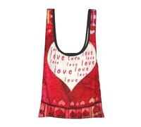 Borsa per la spesa riutilizzabile, pieghevole, lavabile, con stampa di cuori rossi, pieghevole, in un sacchetto, borsa per la spesa ecologica