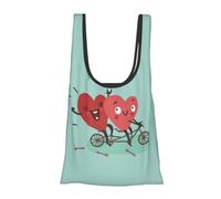 Borsa per la spesa riutilizzabile, pieghevole, lavabile, con stampa di due cuori, con scritta "Fall in Love On Bicicletta", borsa per la spesa ecologica