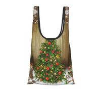 Borsa per la spesa riutilizzabile, pieghevole, lavabile, con stampa di ornamenti rossi dell'albero di Natale, borsa per la spesa ecologica