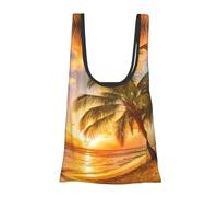 Borsa per la spesa riutilizzabile, pieghevole, lavabile, con stampa tropicale di palme e tramonto in un sacchetto, borsa per la spesa ecologica