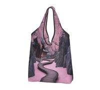 Borsa per la spesa riutilizzabile pieghevole Paesaggio Cherry Blossom Tree Large Grocery Tote con maniglie per il trasporto