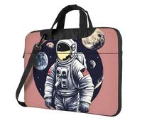 Borsa per laptop con stampa astronauta sulla luna 1, custodia portatile a spalla singola, compatibile con 13-15,6 pollici, nero, 14 inch