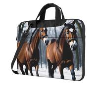 Borsa per laptop con stampa "cavalli nella neve", borsa premium per laptop con fodera antiurto, per l'uso quotidiano e i viaggi