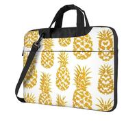 Borsa per laptop con stampa di ananas dorata, tracolla imbottita, semplifica la vita quotidiana, ideale per viaggi di lavoro, nero, 13 inch