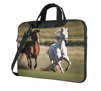 Borsa per laptop con stampa di cavalli che corrono borsa a tracolla per laptop con protezione imbottita e tasche spaziose, nero, 15.6 inch