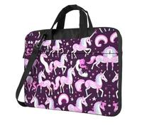 Borsa per laptop con stampa unicorni rosa, tracolla imbottita, semplifica il tuo quotidiano, ideale per viaggi di lavoro, nero, 13 inch