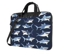 Borsa per laptop da 15,6 pollici, motivo squalo marino, custodia per laptop con tracolla, portatile, antiurto, protettiva, per il trasporto del computer, valigetta per donne e uomini, Multicolore, 14