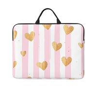 Borsa per laptop romantica con cuore dorato da 14 pollici per San Valentino per donne e uomini, borsa da trasporto per computer aziendale resistente all'acqua Custodia antiurto per notebook