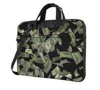Borsa per laptop versatile con stampa del segno del dollaro con borsa per laptop alla moda con opzioni a tracolla messenger, Nero , 14 inch