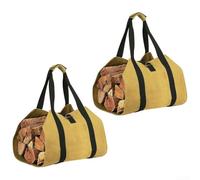 Borsa per legna da ardere, 2 pezzi, impermeabile, con design pieghevole, tela e grande capacità, adatta per legna da ardere e attrezzature all'aperto (giallo terroso)