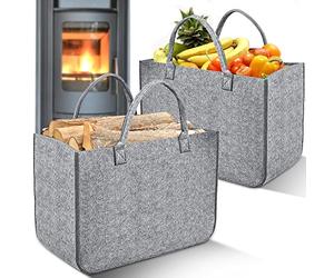 Borsa per Legna da Ardere in Feltro, 2 Pezzi Borse per Spesa Cesto per Legno, Pieghevole Portalegna da interno per Camino, per Shopper, Portariviste da Terra, Giornale, Vestiti, Giocattoli (Grigio)