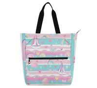 Borsa per libri a tema barca a vela con isola dei cartoni animati, per ragazzi e ragazze, per adulti, gotica, leggera, con cerniera, per scuola, shopping, generi alimentari, materiale scolastico