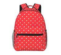 Borsa per libri casual con stampa a pois rossi e bianchi, 20 x 29 x 40 cm, resistente, zaino base per viaggi e vacanze, zaino classico