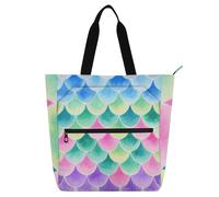 Borsa per libri colorata con squame di sirena acquerello, per ragazzi e ragazze, adulti, gotica, grande, riutilizzabile, borsa da spiaggia con cerniera, per scuola e tempo di gioco, materiale