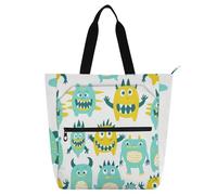 Borsa per libri con piccoli mostri gialli e verdi per bambini, donne, uomini, gotica, leggera, riutilizzabile, con cerniera, per scuola, lavoro, viaggi, materiale scolastico, arcobaleno
