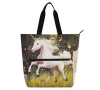 Borsa per libri con unicorni che corrono nel prato borsa artistica per ragazzi ragazze adulti grande libro per bambini borsa della spesa riutilizzabile borsa per la scuola shopping spiaggia