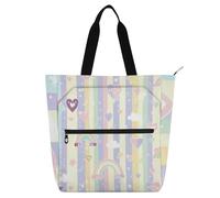 Borsa per libri in stile cartone animato, per ragazzi e adulti, gotica, leggera, riutilizzabile, con cerniera, per scuola, lavoro, viaggi, forniture scolastiche arcobaleno