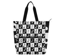 Borsa per libri per bambini a scacchi bianca e nera alla moda per bambini, studenti, adulti, gotica, robusta, riutilizzabile, con tasche con cerniera, per scuola, shopping, spiaggia, scuola arcobaleno