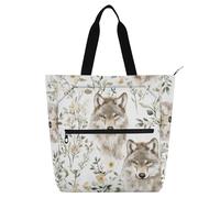 Borsa per libri per bambini, con lupo estetico, bianco, per bambini, studenti, adulti, robusta, con tasche interne, per università, shopping, spiaggia, arcobaleno