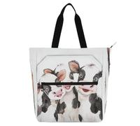 Borsa per libri per bambini con mucca bianca carina per ragazzi ragazze donne robusta borsa per la spesa borsa da spiaggia con tasche con cerniera per scuola, shopping, spiaggia, arcobaleno