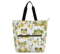Borsa per libri per bambini con rana verde acquerello giallo fiore per bambini donne uomini robusta borsa della spesa riutilizzabile borsa per la scuola shopping viaggi arcobaleno